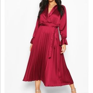 Satin Pleated Midi Dress